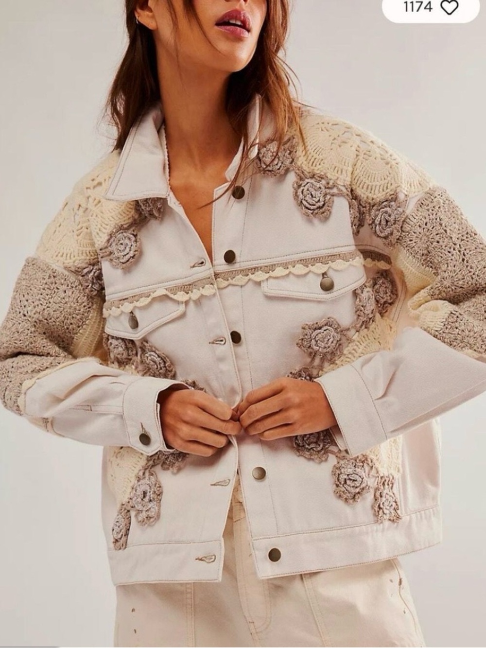 Free People Jackets & Coats Free People Bali Rare Hearts Jacket CROCHET /DENIM 🌺